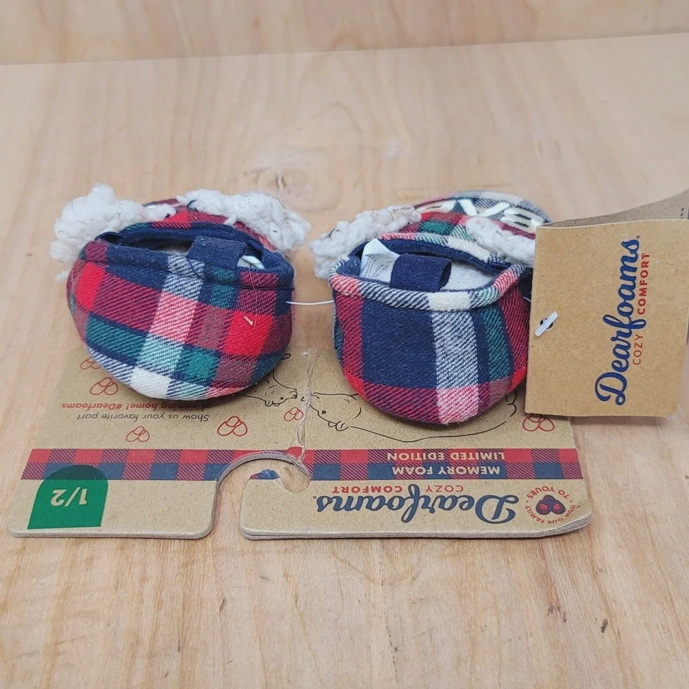 Dear Foams Slippers Baby Size 1/2 Baby Bear Plaid